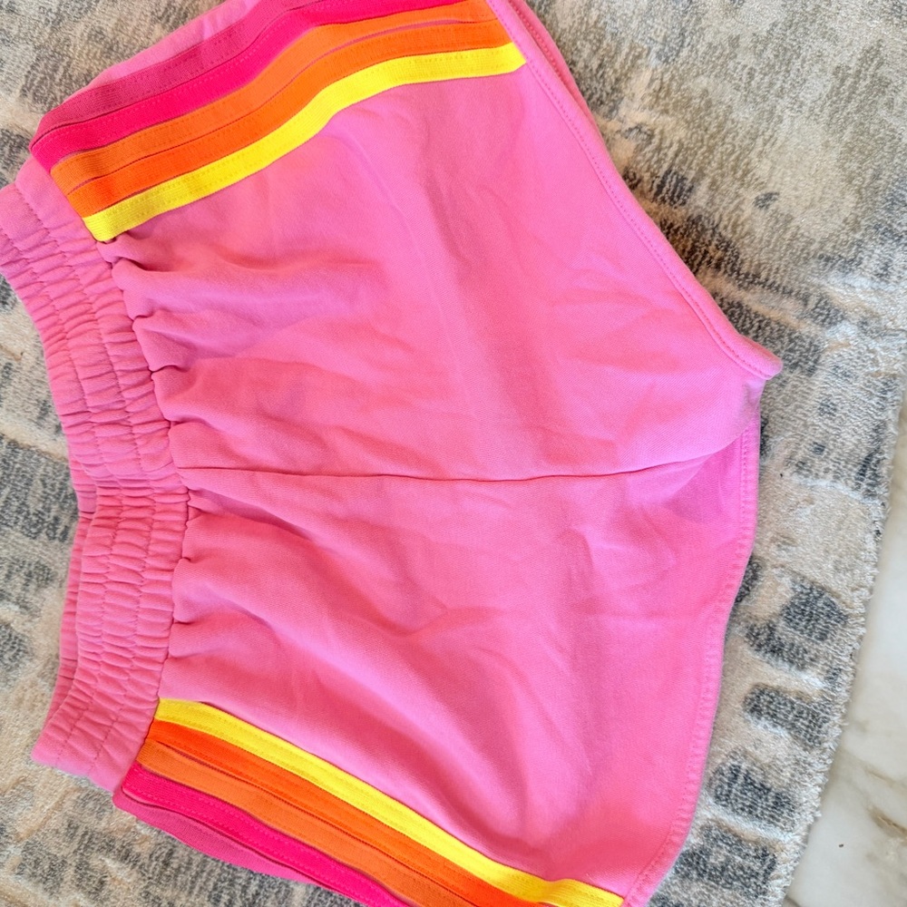 Amazon Women's Pink Shorts with Orange and Yellow Stripes